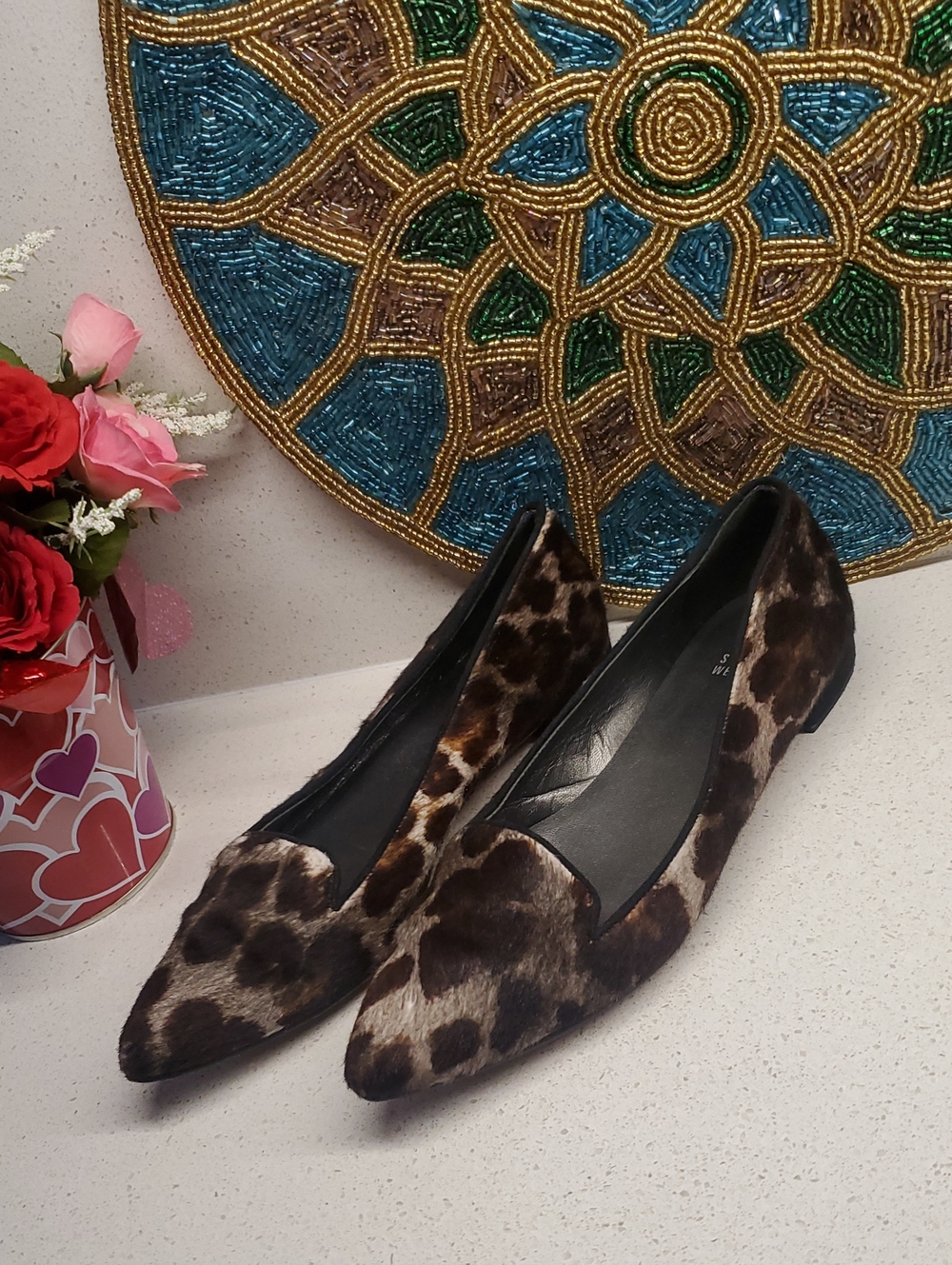 Stuart Weitzman Leopard Print Pointed Toe Flats - Brown and Black (sz 6.5)